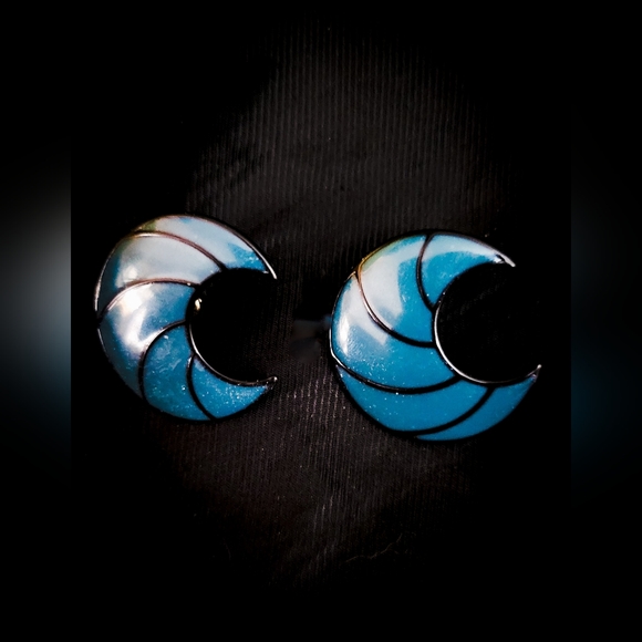Retro Moon Enamel Earrings - Butterfly  Backed Stems - Crescent Blue - Gothic - Picture 1 of 3